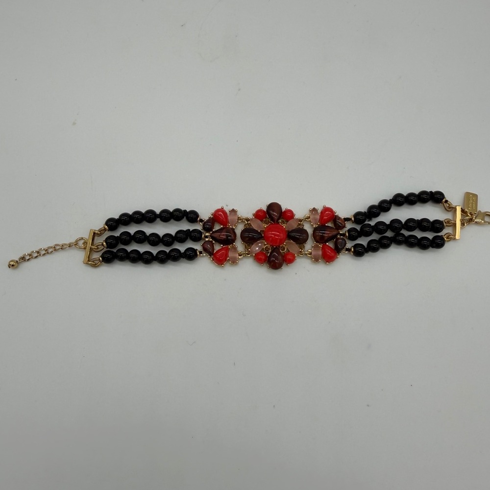 Kate Spade New York Burst Into Bloom Statement Bracelet Red Black Gold Tone - Picture 1 of 5